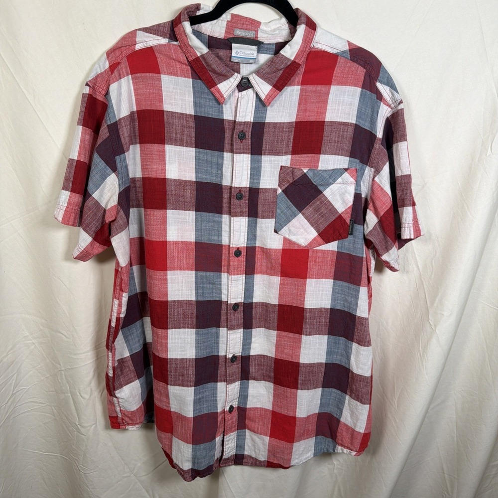 Columbia XXL Plaid Short Sleeve Button Shirt Red Blue Regular Fit‎